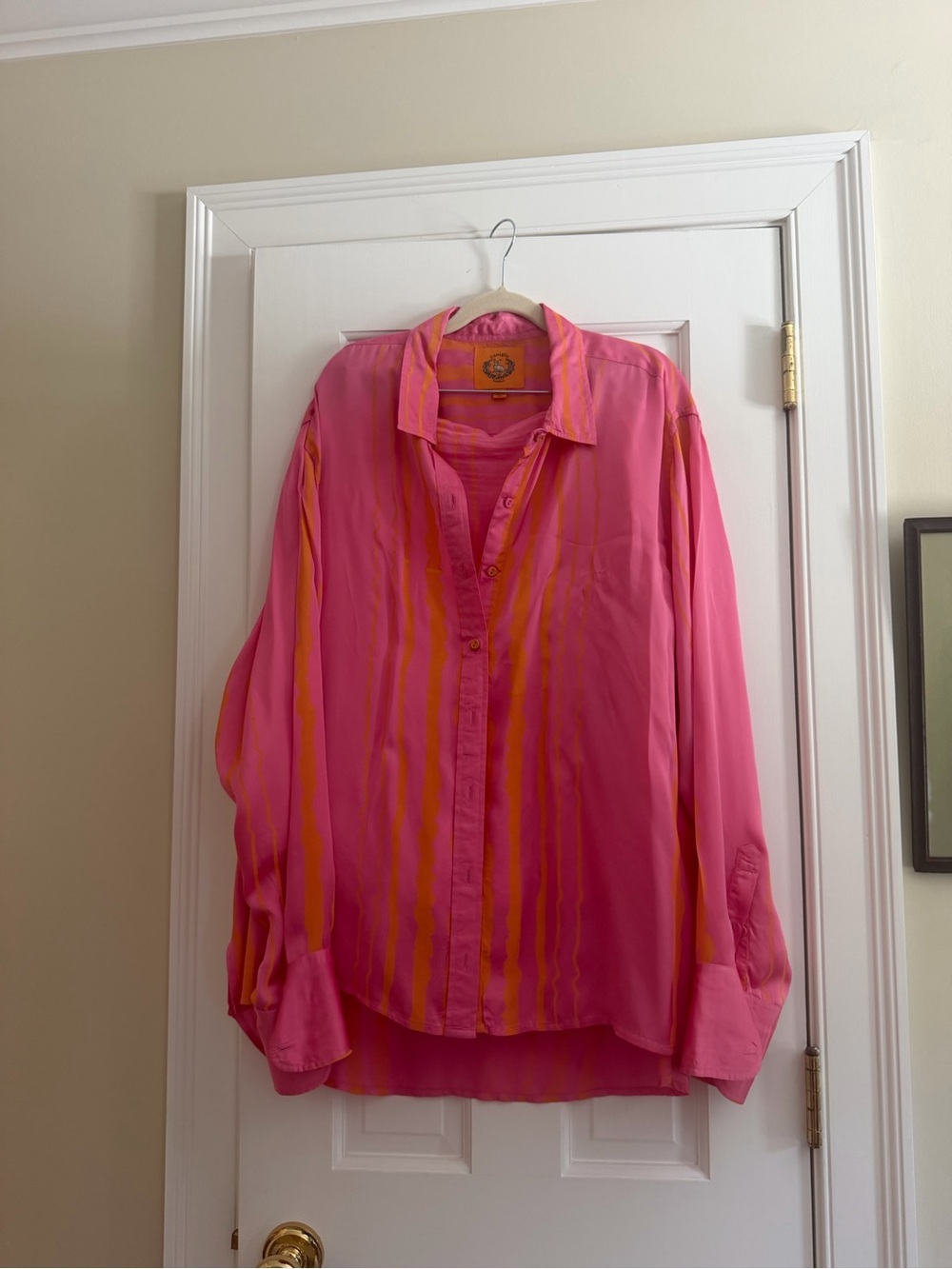 Coniglio Palm Beach Women's Pink Button-Down Viscose Shirt with Orange Stripe